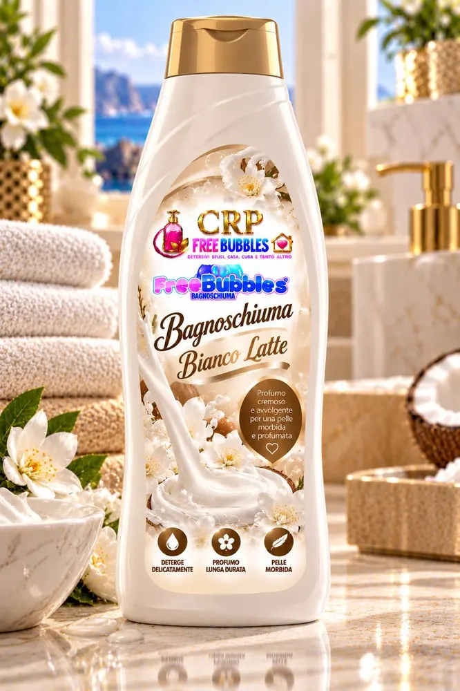 Flacone di Bagnoschiuma Bianco Latte della linea Free Bubbles