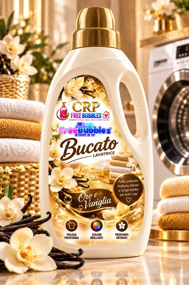 Flacone di Bucato Lavatrice Oro e Vaniglia della linea Free Bubbles