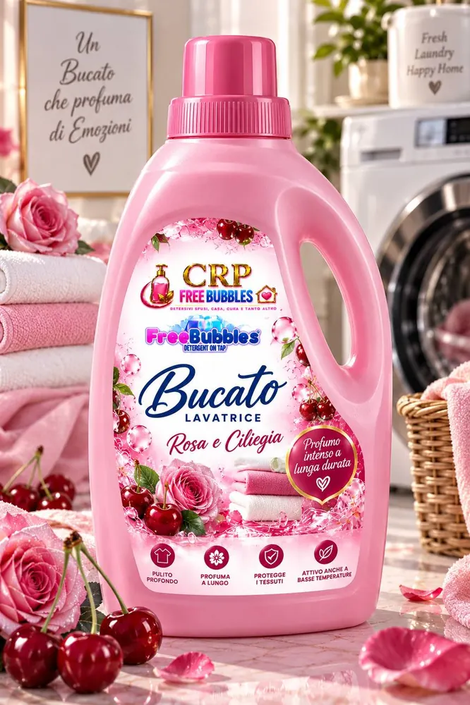 Flacone di Bucato Lavatrice Rosa e Ciliegia (Dash) della linea Free Bubbles