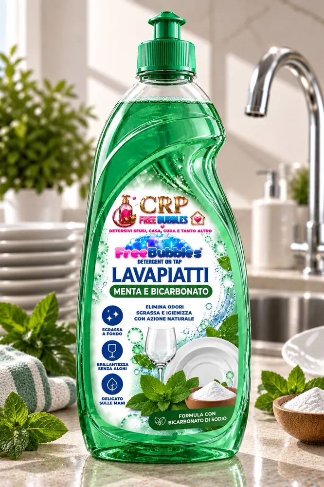 Flacone di Lavapiatti Menta e Bicarbonato della linea Free Bubbles