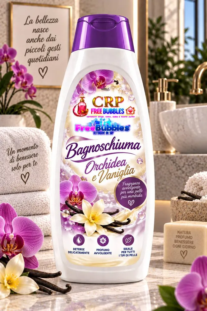Flacone di Bagnoschiuma Orchidea e Vaniglia della linea Free Bubbles